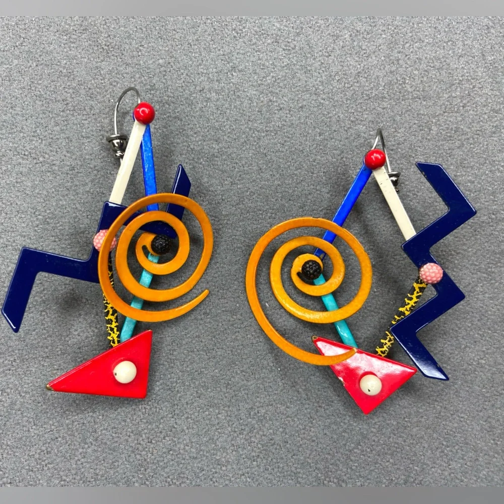 Eve Kaplin Vintage Earings Colorful‎ Memphis Design Kinetic1980's